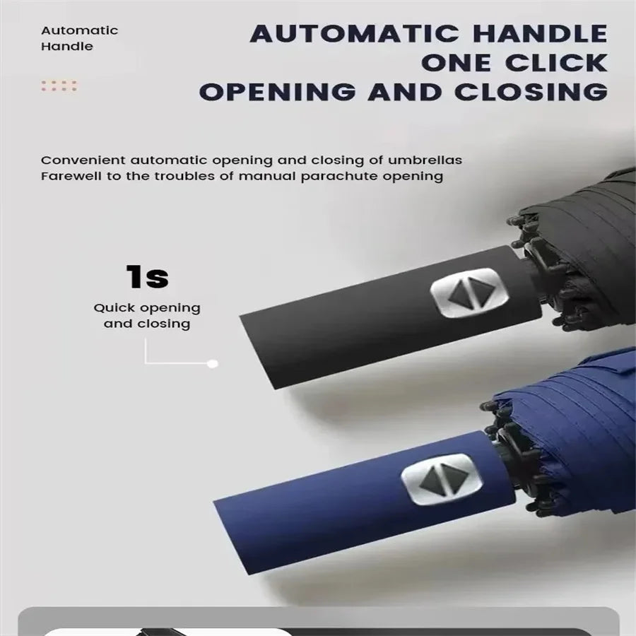 12 Bone Black Glue Fully Automatic Umbrella Canada Thick Durable Three-Fold Folding Umbrella UV Resistant