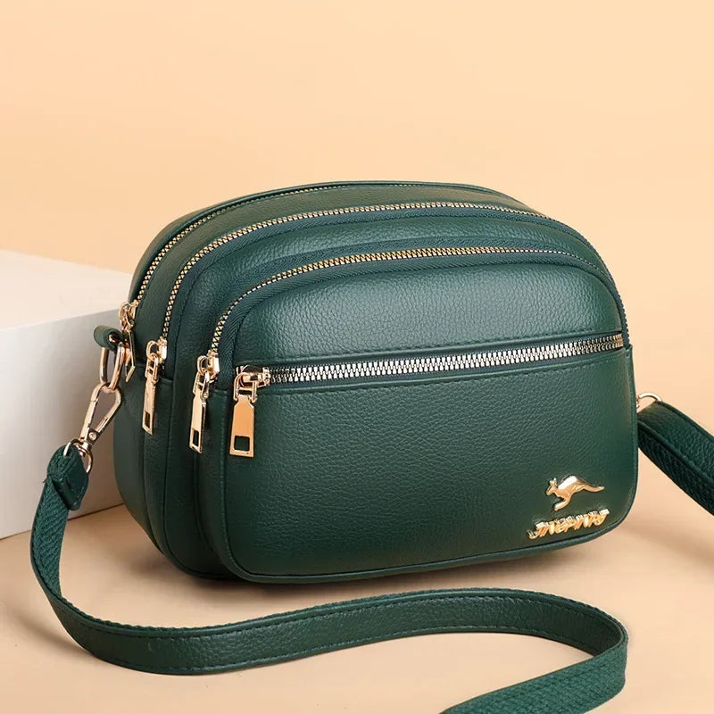 High-Quality Soft Leather Purse USA Fashion Women’s Shoulder Messenger Bag Multi-Pocket Wear-Resistant Luxury Ladies Handbag Sac