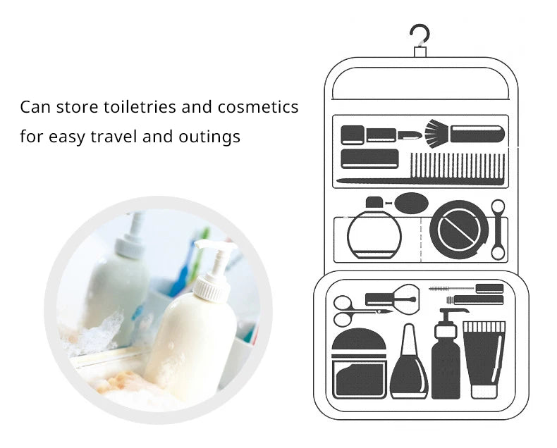 Hanging Toiletry Bag USA for Business Trips, Portable Large-Capacity Skincare & Makeup Bag with Dry-Wet Separation Folding Storage Design