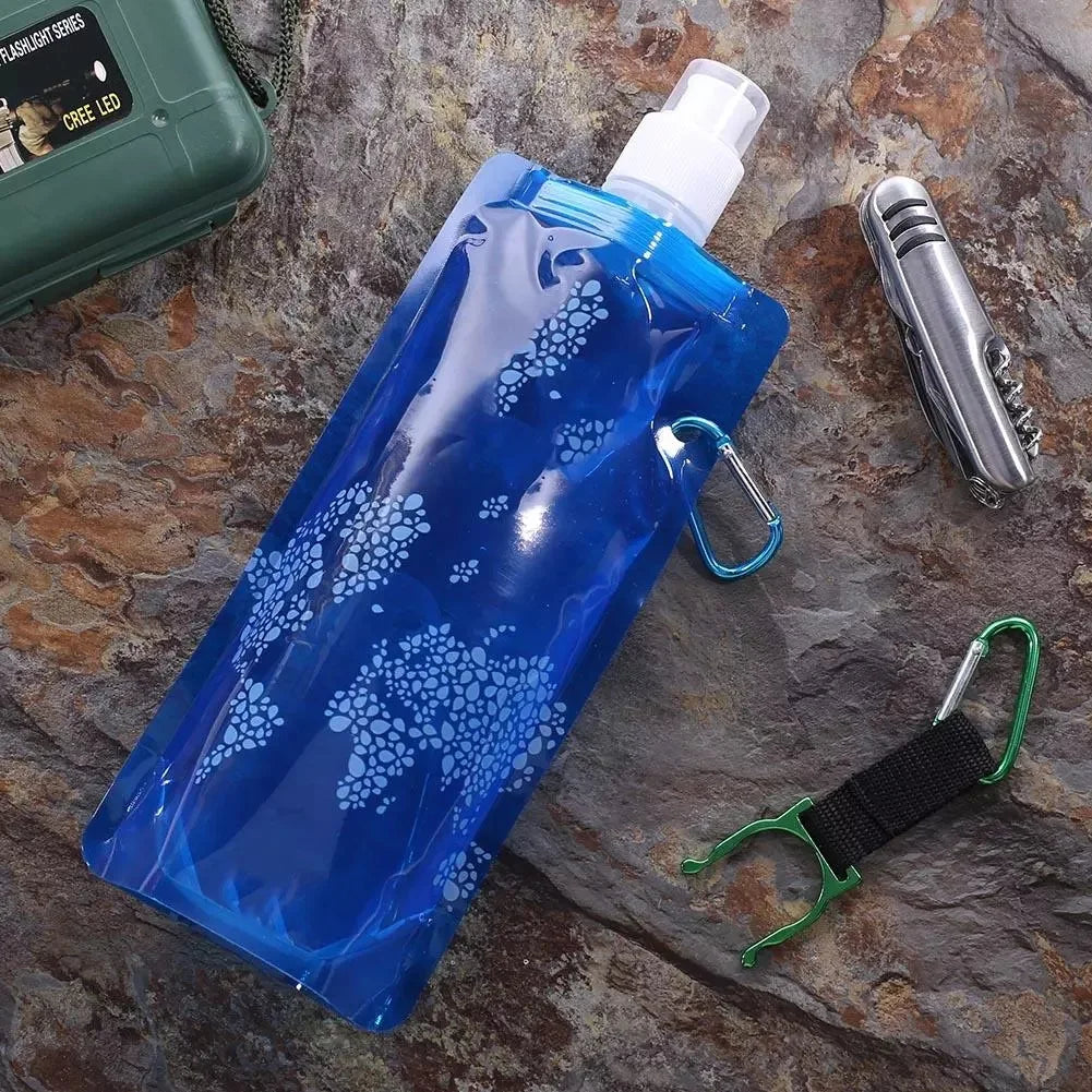500ML USA Portable Ultralight Foldable Silicone Folding Water Bottle Water Bag Outdoor Sport Supplies Hiking Camping Soft Flask Bag