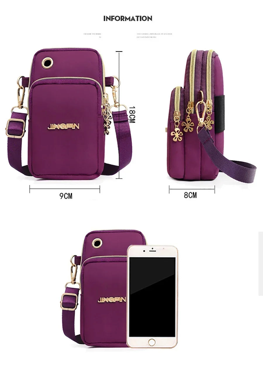 Women’s Mobile Phone Crossbody Bag USA Fashion Mini Coin Purse Neck Hanging Running Shoulder Bag 3-Layer Wallet for Moms