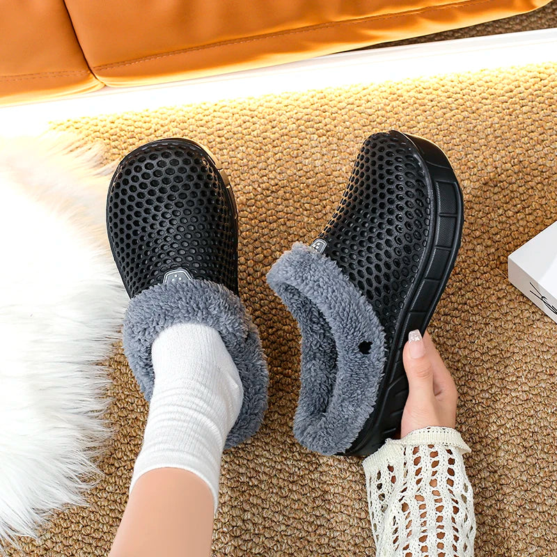 Winter Couple Fuzzy Slippers USA Women & Men Warm Fur-Lined Mule House Shoes for Indoor & Outdoor Use, Cozy Non-Slip Soft Slippers