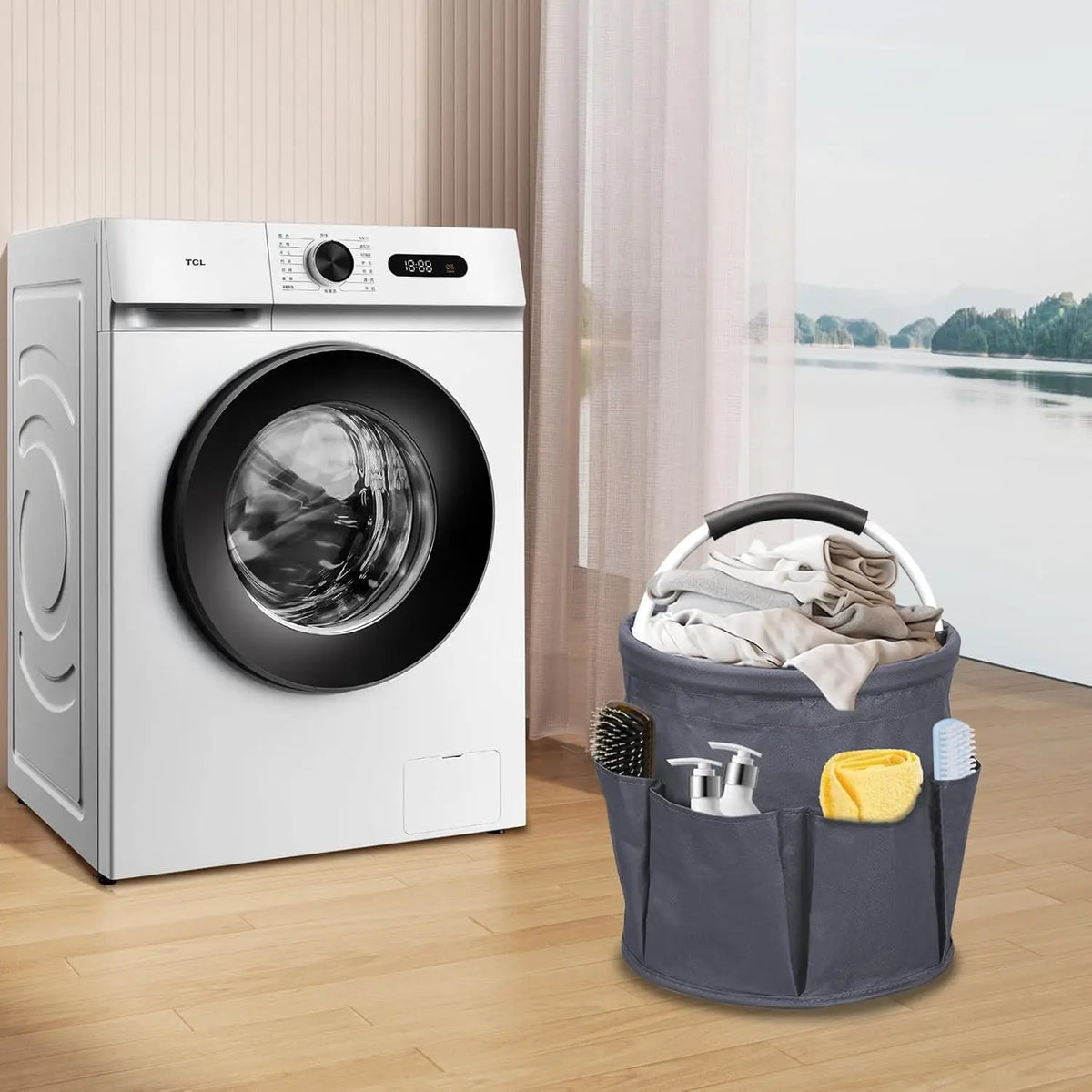 Portable Cleaning Caddy 17L Foldable Cleaning Bucket with Handle Organizer Bag for Towels Cleaning Tools Bathroom Kitchen Home