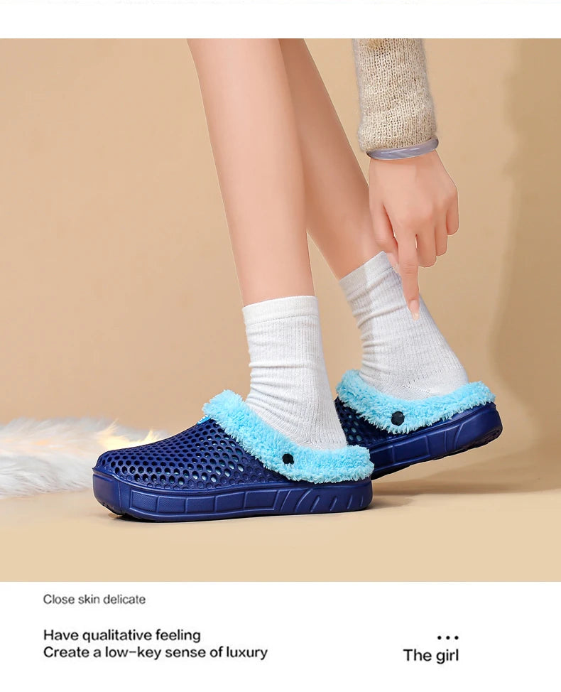 Winter Couple Fuzzy Slippers USA Women & Men Warm Fur-Lined Mule House Shoes for Indoor & Outdoor Use, Cozy Non-Slip Soft Slippers