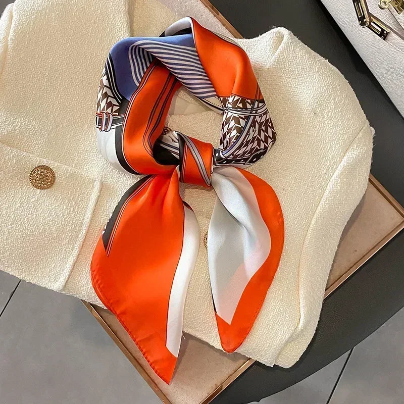 Luxury Design Print Silk Square Scarf Canada Women Soft Satin Horse Hairband Neckerchief Office Hijab Headband Foulard Bag Ribbon Gift