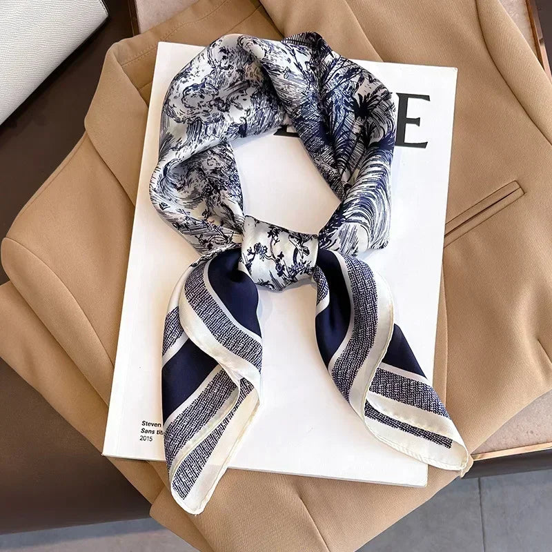 Luxury Design Print Silk Square Scarf Canada Women Soft Satin Horse Hairband Neckerchief Office Hijab Headband Foulard Bag Ribbon Gift