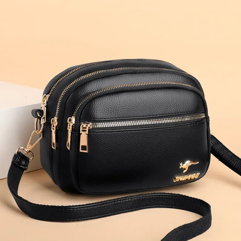 High-Quality Soft Leather Purse USA Fashion Women’s Shoulder Messenger Bag Multi-Pocket Wear-Resistant Luxury Ladies Handbag Sac