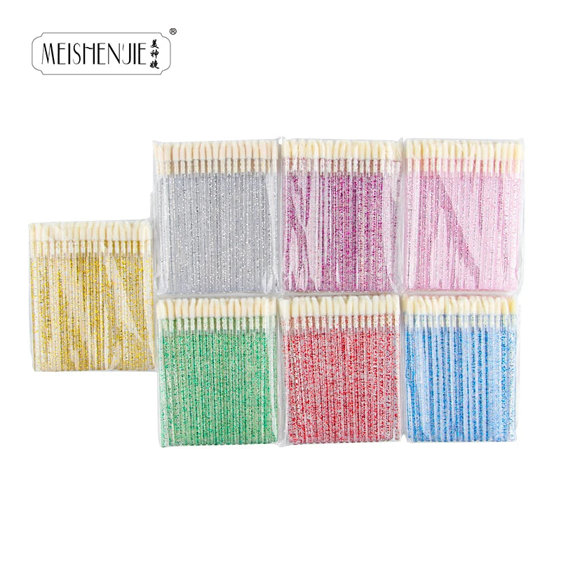 50PCS Lip Brush Set USA Crystal Eyelash Extension Brushes, Mascara Applicators & Lipstick Wands for Women’s Makeup Tools