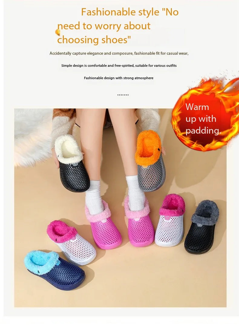 Winter Couple Fuzzy Slippers USA Women & Men Warm Fur-Lined Mule House Shoes for Indoor & Outdoor Use, Cozy Non-Slip Soft Slippers