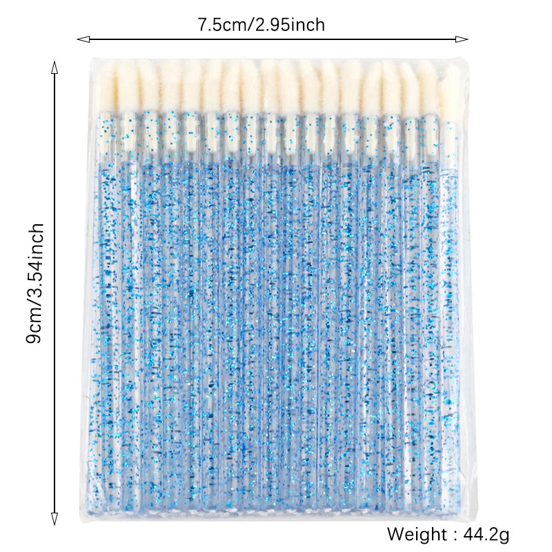 50PCS Lip Brush Set USA Crystal Eyelash Extension Brushes, Mascara Applicators & Lipstick Wands for Women’s Makeup Tools