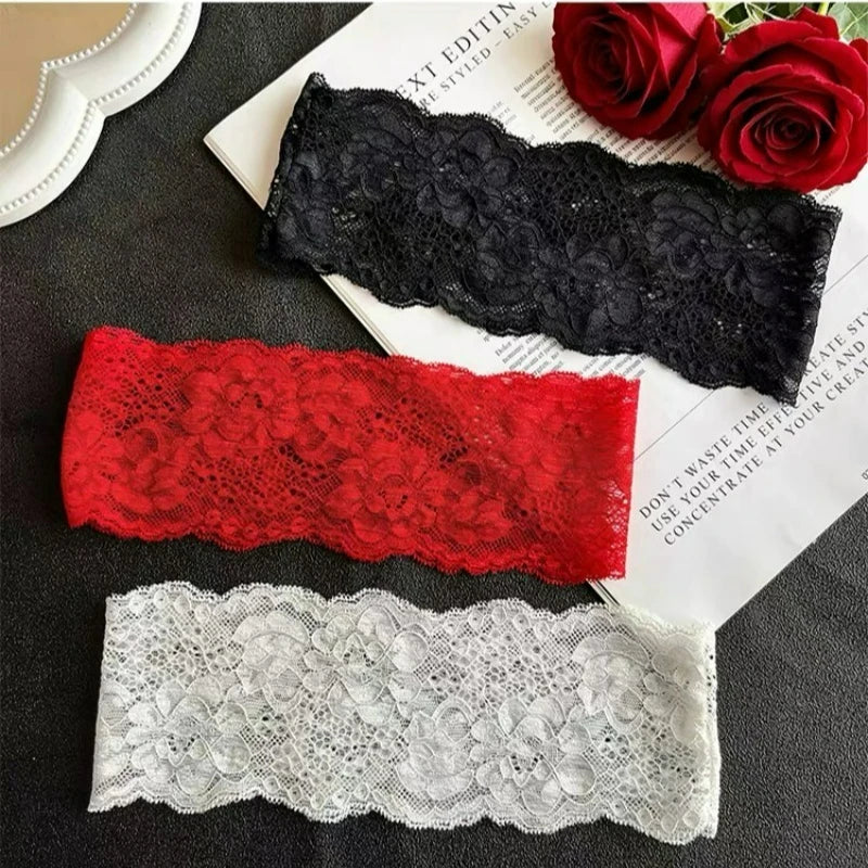 USA Sweet Wide Lace Hair Band Girls Hollow Lace Elastic Headwrap Hair Accessories Women Fashion Hollow Wide Headwear Hair Hoop