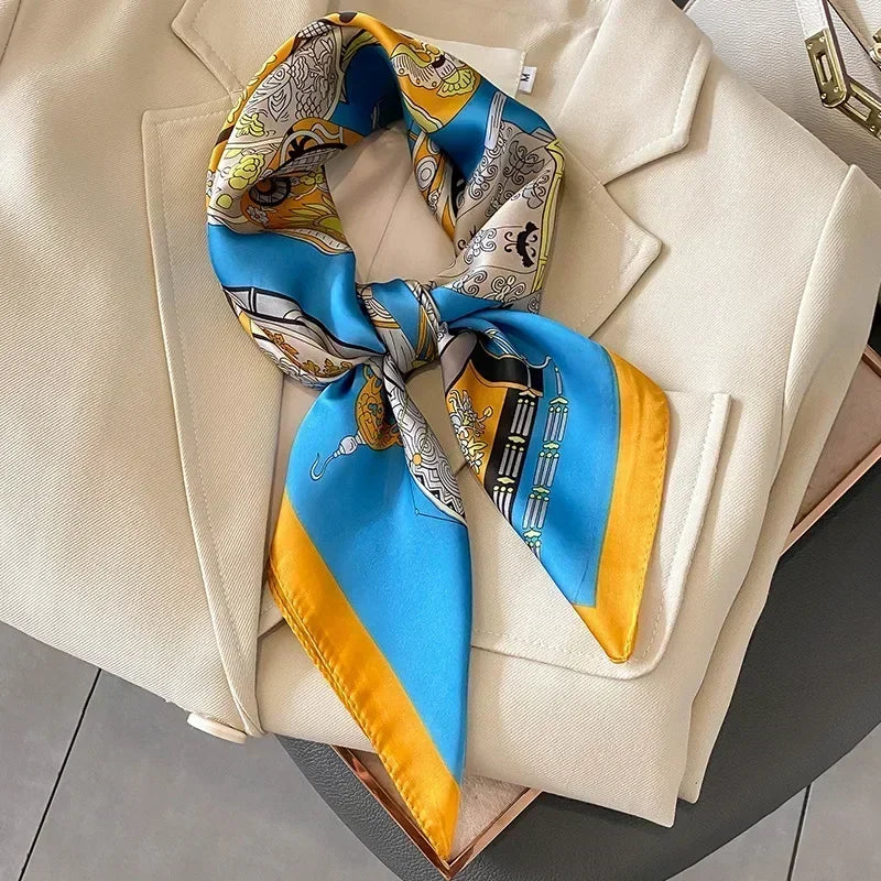 Luxury Design Print Silk Square Scarf Canada Women Soft Satin Horse Hairband Neckerchief Office Headband Foulard Bag Ribbon Gift