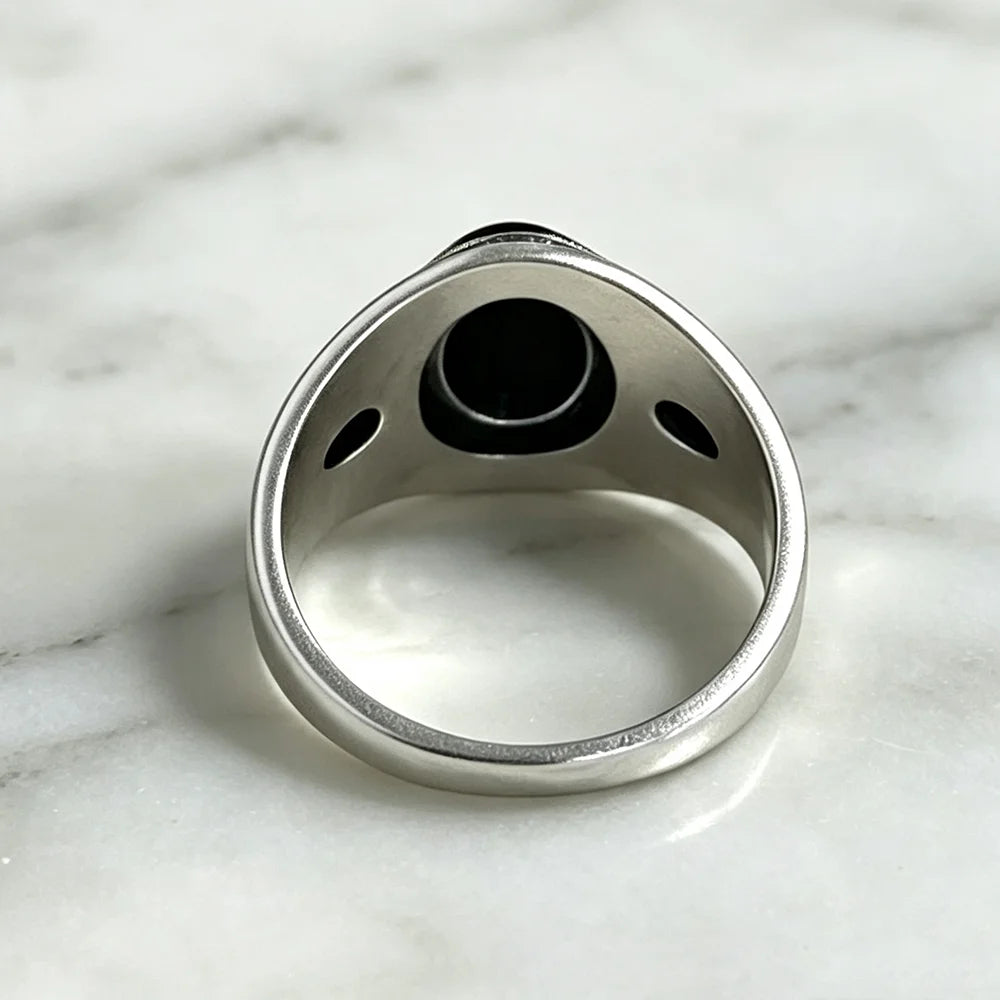 USA Sterling Silver 925 Vintage Rings Oval 8X10mm Rings Black Onyx Natural Fine Jewelry For Men Women Rhodochrosite Rings
