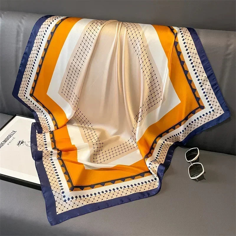 Luxury Design Print Silk Square Scarf Canada Women Soft Satin Horse Hairband Neckerchief Office Hijab Headband Foulard Bag Ribbon Gift