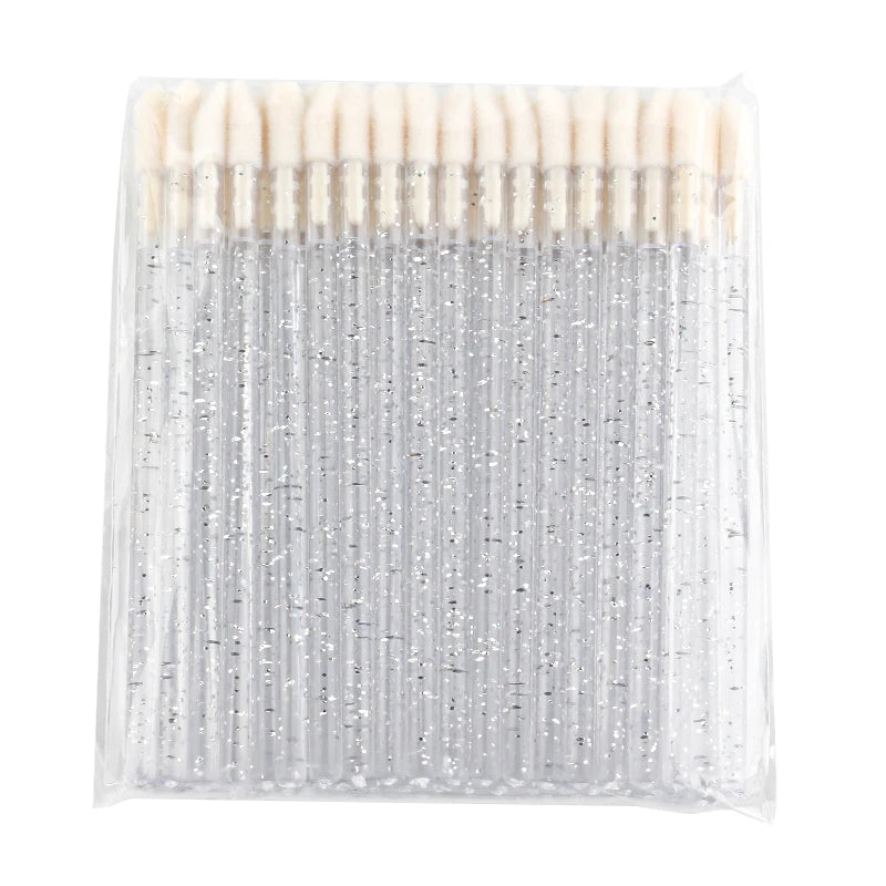 50PCS Lip Brush Set USA Crystal Eyelash Extension Brushes, Mascara Applicators & Lipstick Wands for Women’s Makeup Tools