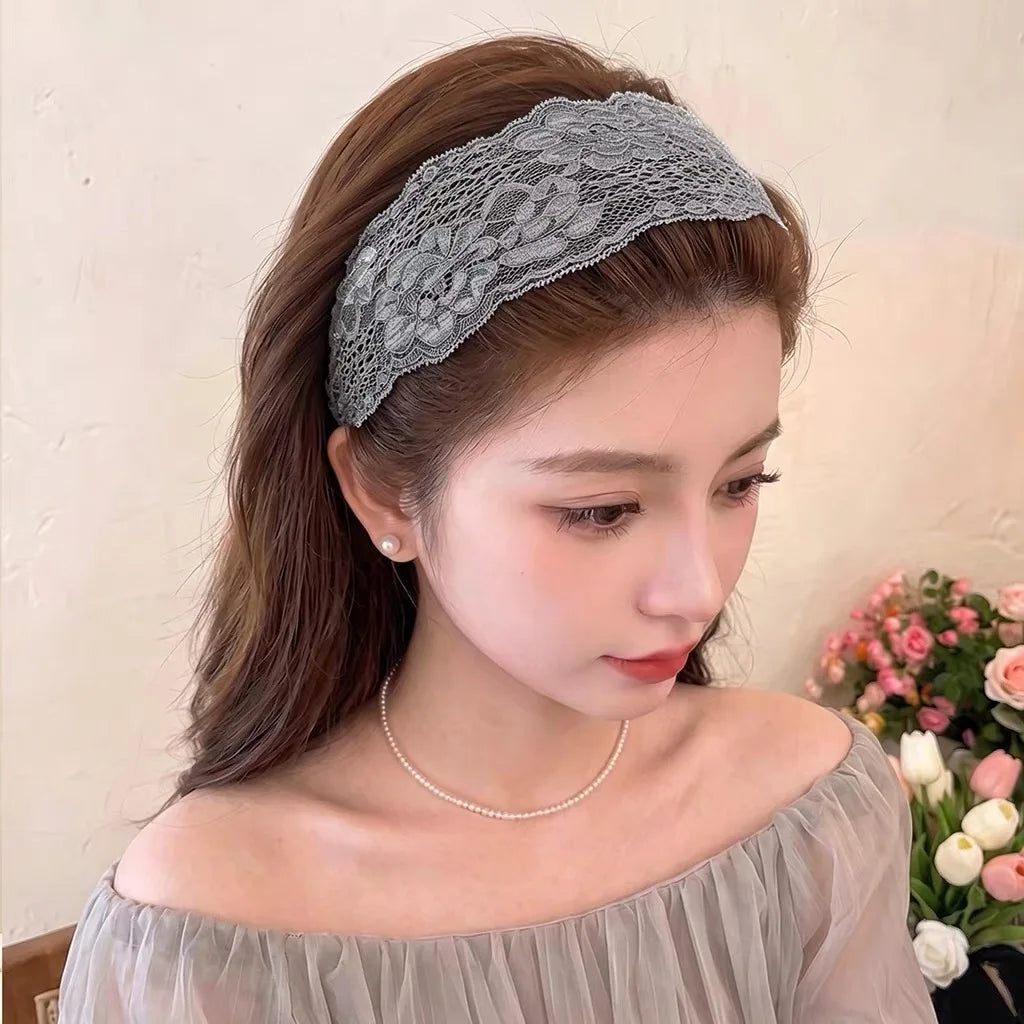 USA Sweet Wide Lace Hair Band Girls Hollow Lace Elastic Headwrap Hair Accessories Women Fashion Hollow Wide Headwear Hair Hoop