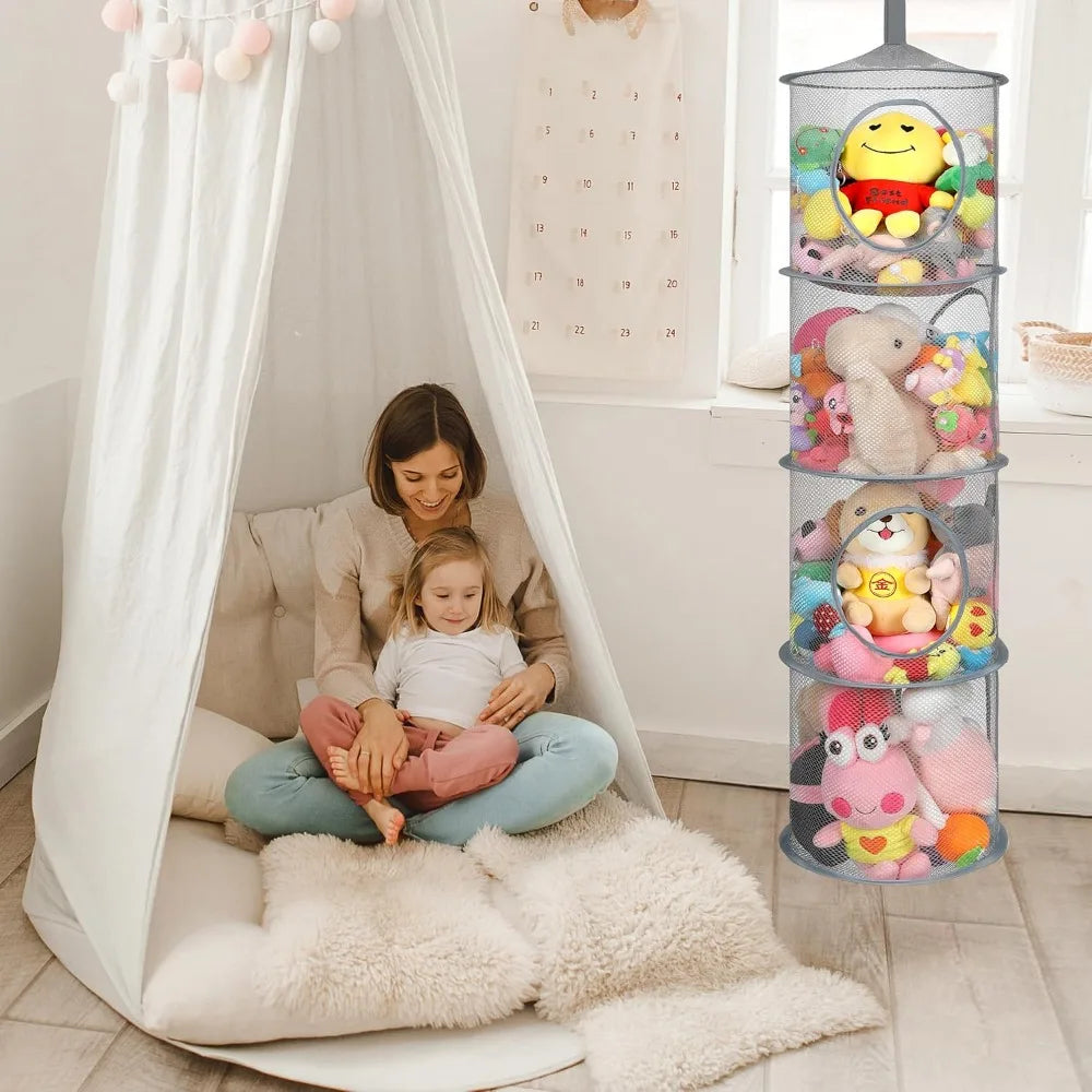 Foldable USA Storage Net 4 Compartments Hanging Mesh Toy Storage Hammock for Kids Room Toys Gloves Hats Socks
