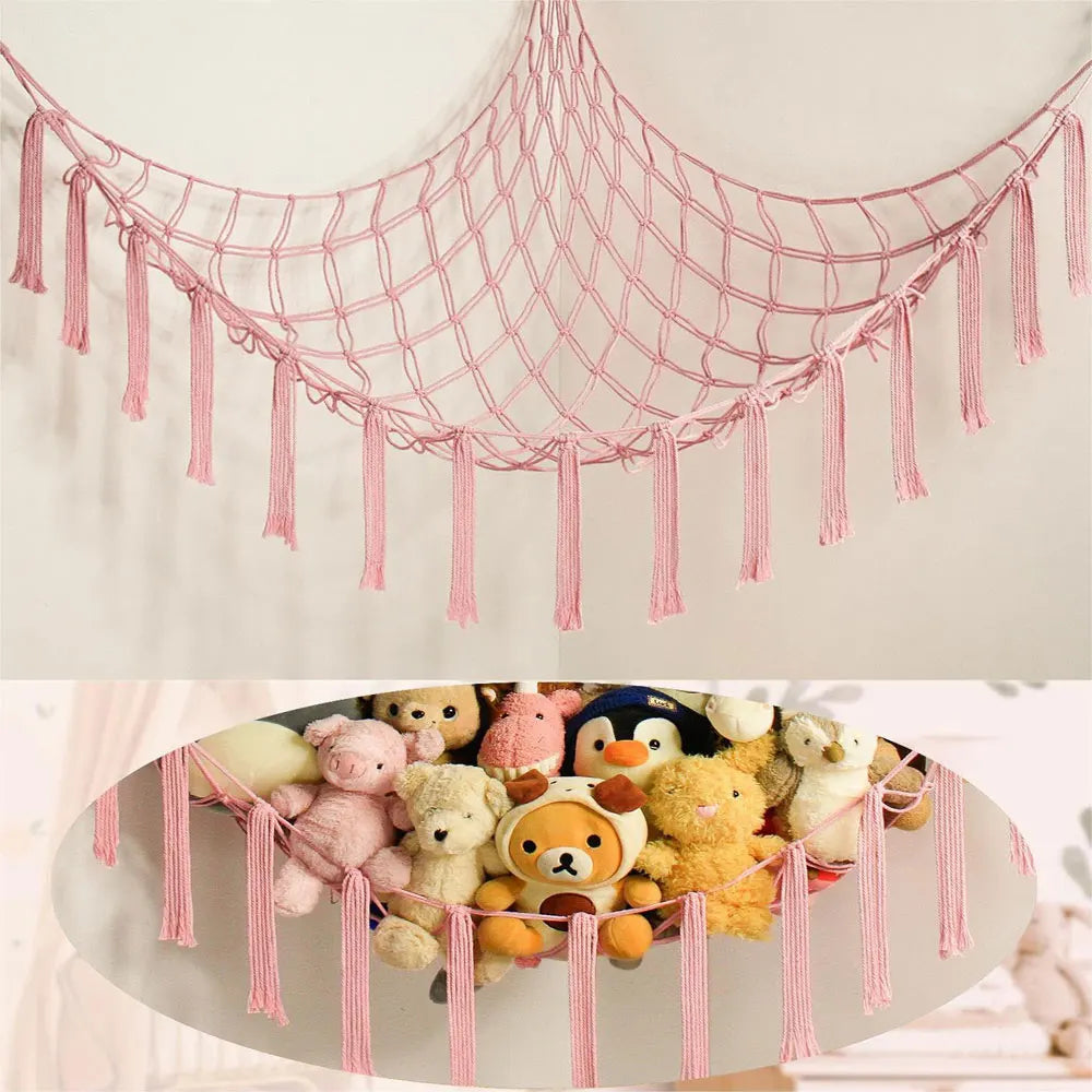 1Pc Toy Hammocks Wall Corner Hanging Storage Net Organizer Woven Kids Stuffed Mesh Hammock Baby Animal Rope Hammock Bag Cotton