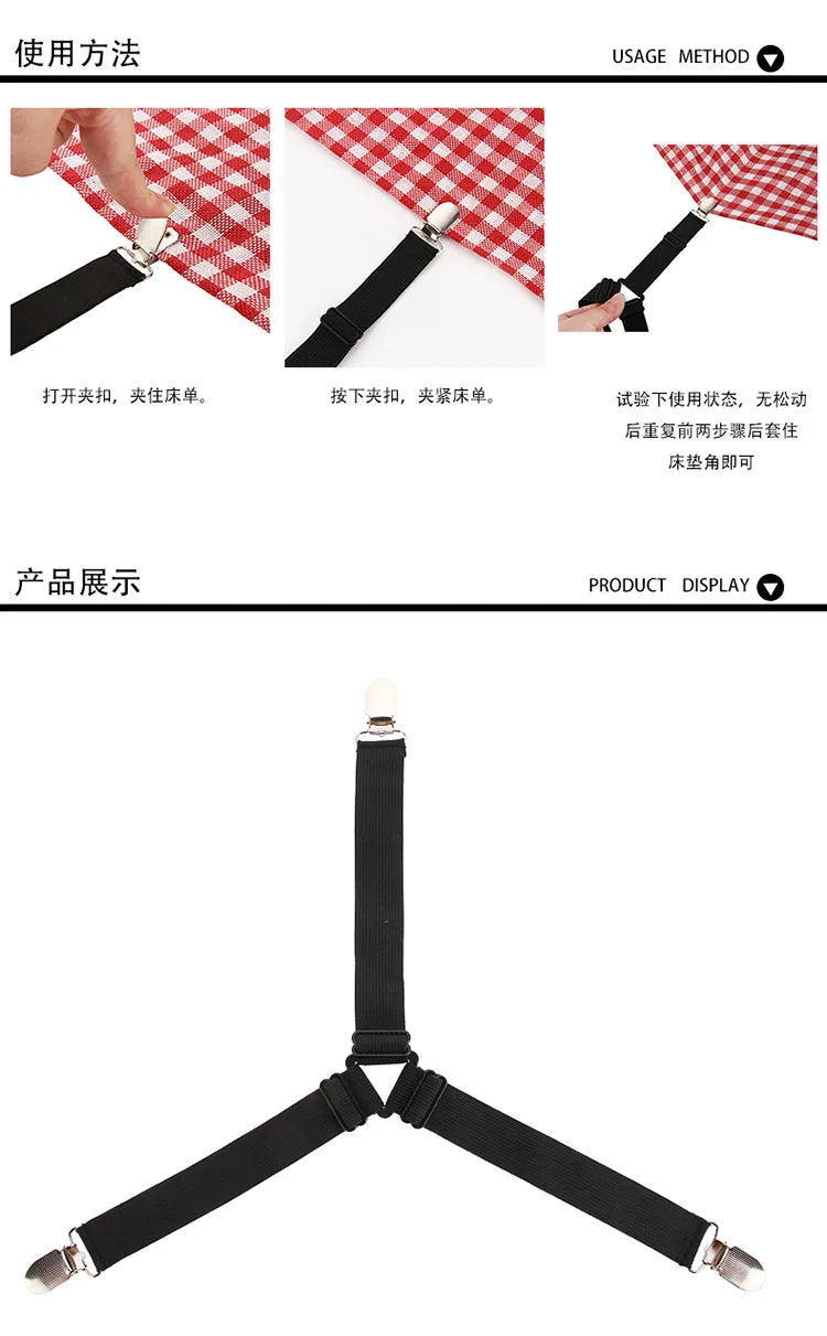 4PCS Triangle Bed Sheet Holders USA Adjustable Fitted Sheet Clips & Mattress Gripper Suspenders for Bed Covers and Mattresses