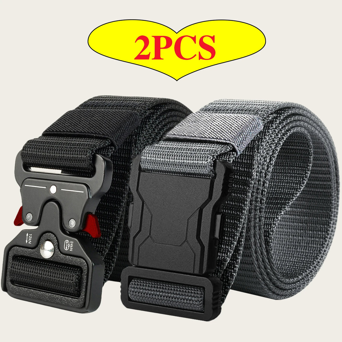 2Pcs Men Tactical Nylon Belt Quick Release Buckle Adjustable Heavy Duty Waist Belt Outdoor Casual Work Belt For Jeans Pants