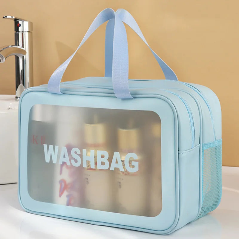 Dry-Wet Separation Double Transparent PU Makeup Bag USA Portable Washing & Cosmetic Storage Bag for Travel, Fitness & Swimming Essentials
