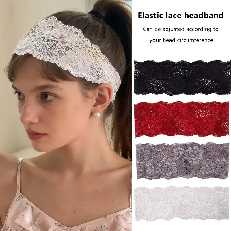 USA Sweet Wide Lace Hair Band Girls Hollow Lace Elastic Headwrap Hair Accessories Women Fashion Hollow Wide Headwear Hair Hoop