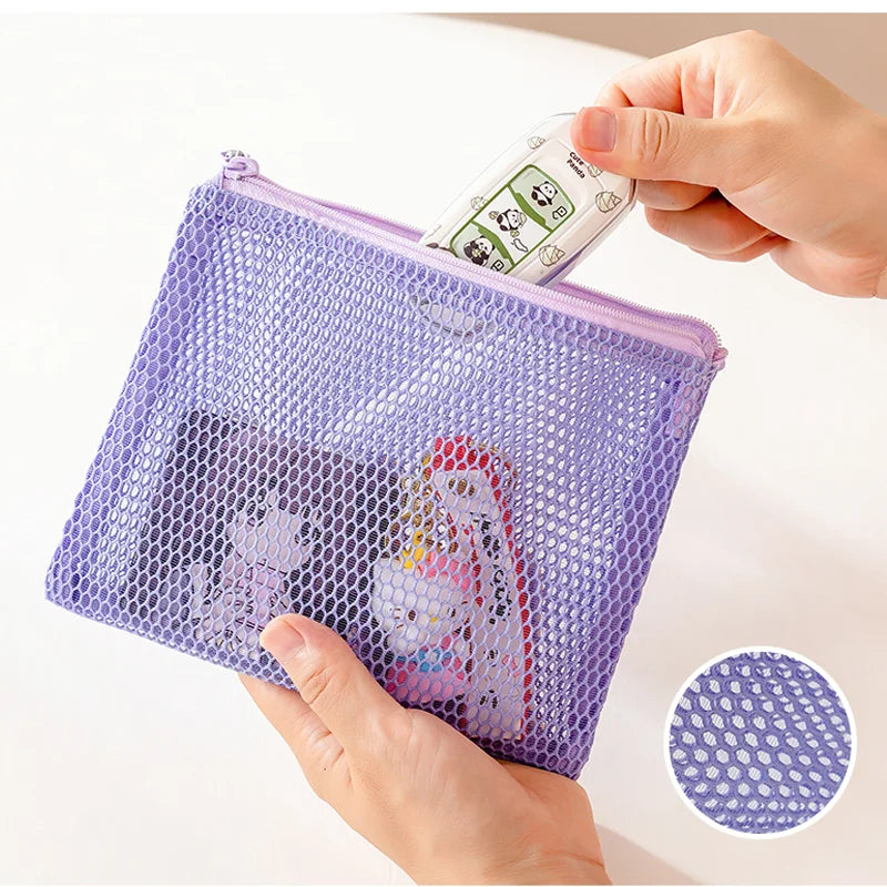 Double Zipper Mesh Storage USA Bag Ultra Light Wear-proof Visible Colored Double Layered Makeup Pouch Durable With Handle Coin Bag