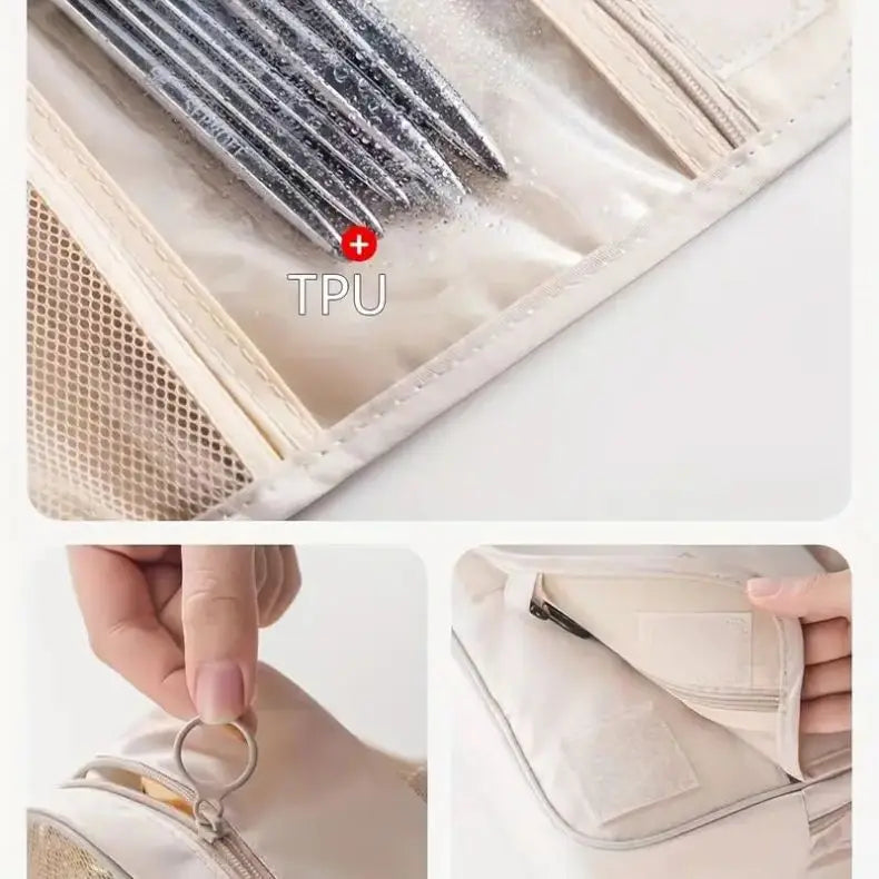 Hanging Toiletry Bag USA for Business Trips, Portable Large-Capacity Skincare & Makeup Bag with Dry-Wet Separation Folding Storage Design