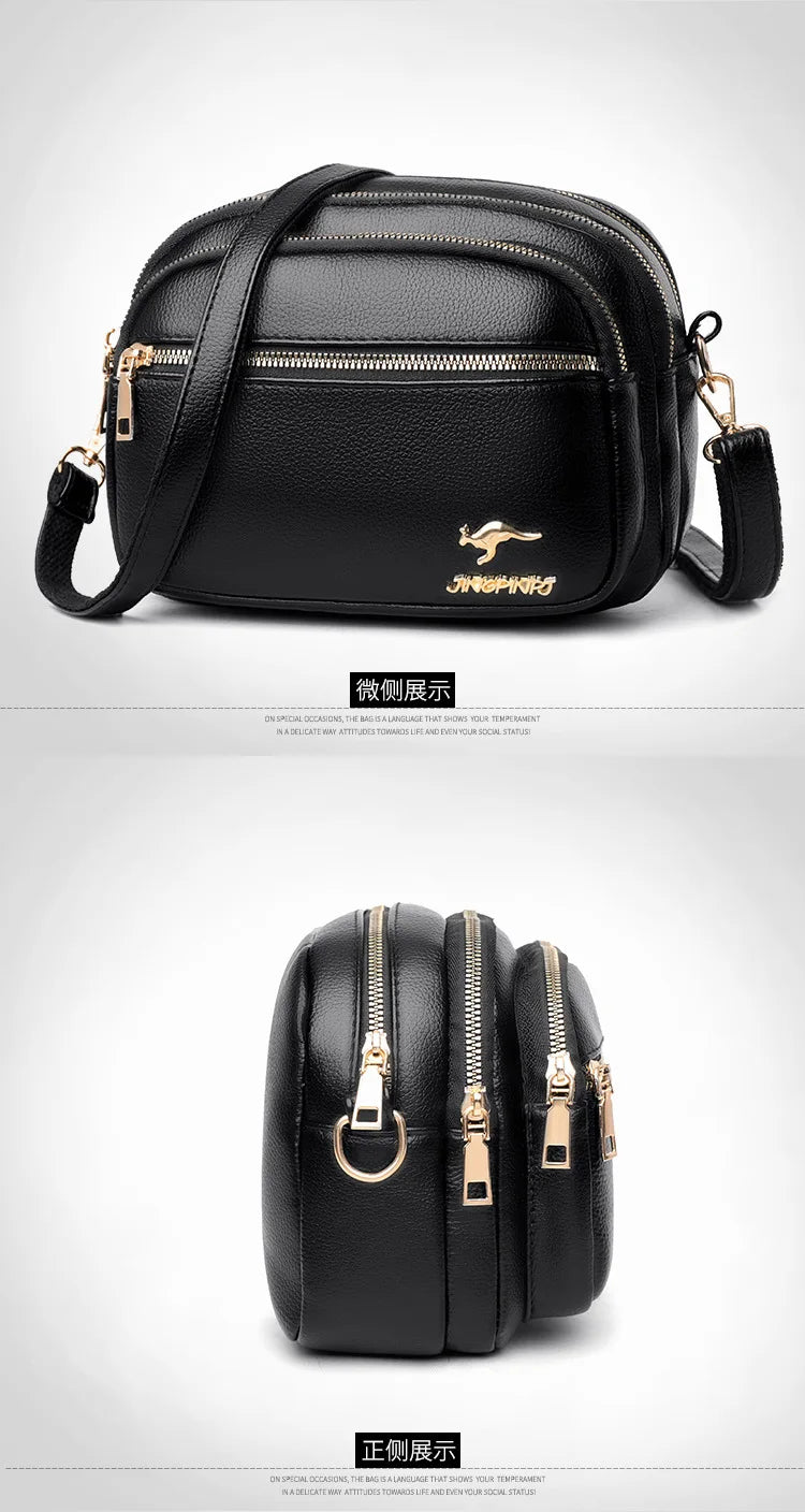 High-Quality Soft Leather Purse USA Fashion Women’s Shoulder Messenger Bag Multi-Pocket Wear-Resistant Luxury Ladies Handbag Sac