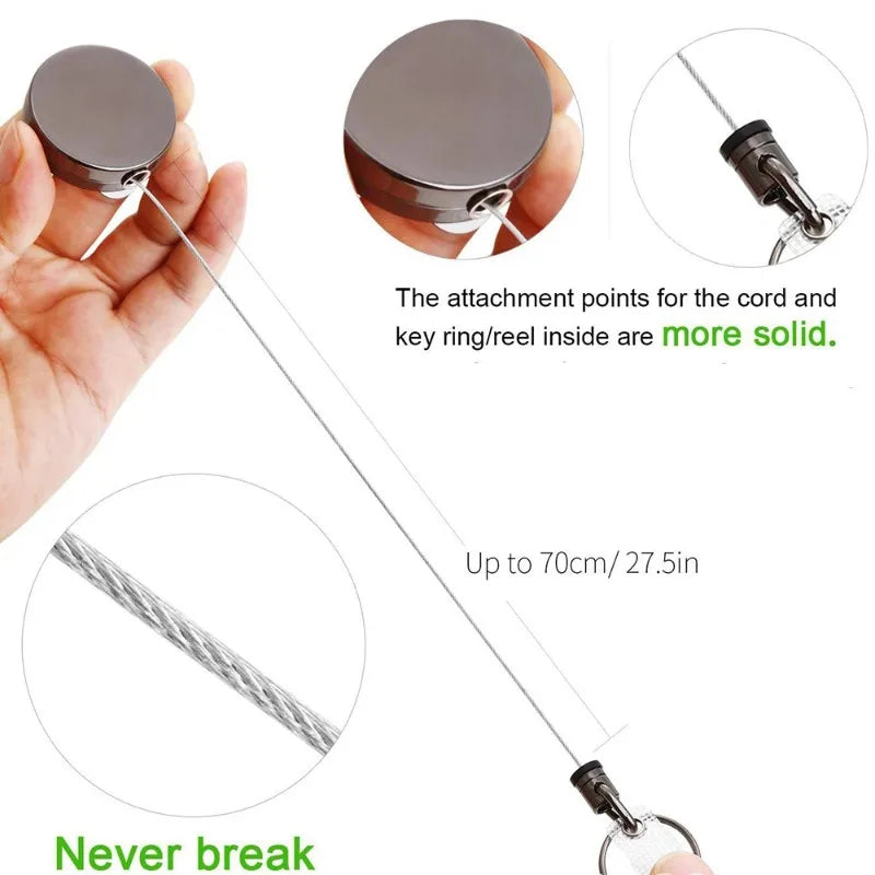 USA Wire Keychain Pull Recoil Sporty Key Ring Retractable Keyring Anti Lost ID Card Holder Telescopic Burglar Chain Organizer