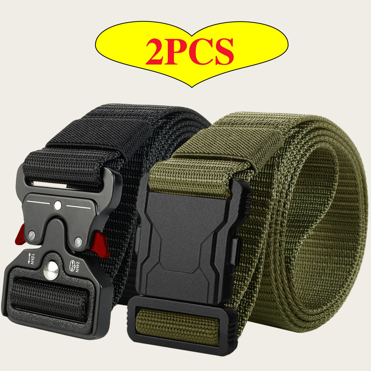 2Pcs Men Tactical Nylon Belt Quick Release Buckle Adjustable Heavy Duty Waist Belt Outdoor Casual Work Belt For Jeans Pants