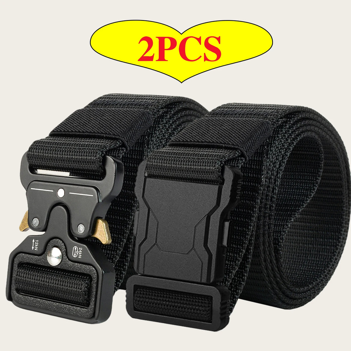 2Pcs Men Tactical Nylon Belt Quick Release Buckle Adjustable Heavy Duty Waist Belt Outdoor Casual Work Belt For Jeans Pants