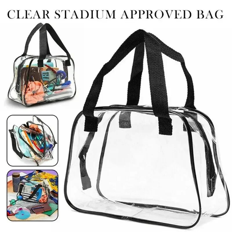 Clear Stadium Approved Tote Bag USA Transparent Small Handbag for Travel, Concerts, Toiletries & Cosmetics Storage PVC Bag