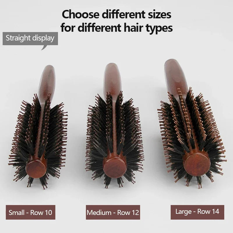 Boar Bristle Curly Hair Brush USA Women’s Wooden Anti-Static Roller Hairbrush for Barber, Salon Styling & Hairdressing Tools
