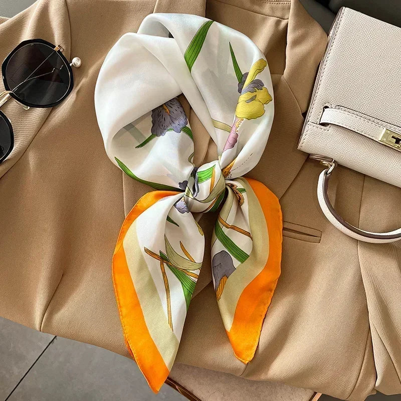 Luxury Design Print Silk Square Scarf Canada Women Soft Satin Horse Hairband Neckerchief Office Hijab Headband Foulard Bag Ribbon Gift