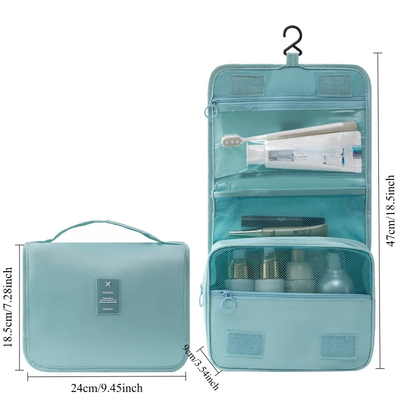 Hanging Toiletry Bag USA for Business Trips, Portable Large-Capacity Skincare & Makeup Bag with Dry-Wet Separation Folding Storage Design
