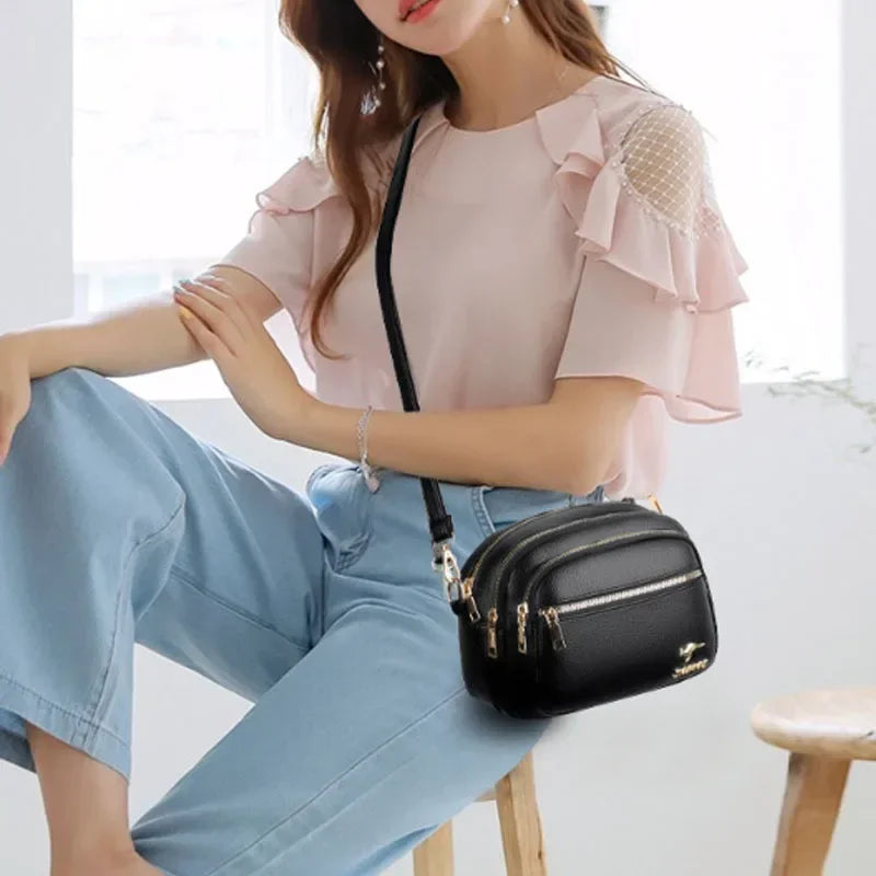 High-Quality Soft Leather Purse USA Fashion Women’s Shoulder Messenger Bag Multi-Pocket Wear-Resistant Luxury Ladies Handbag Sac