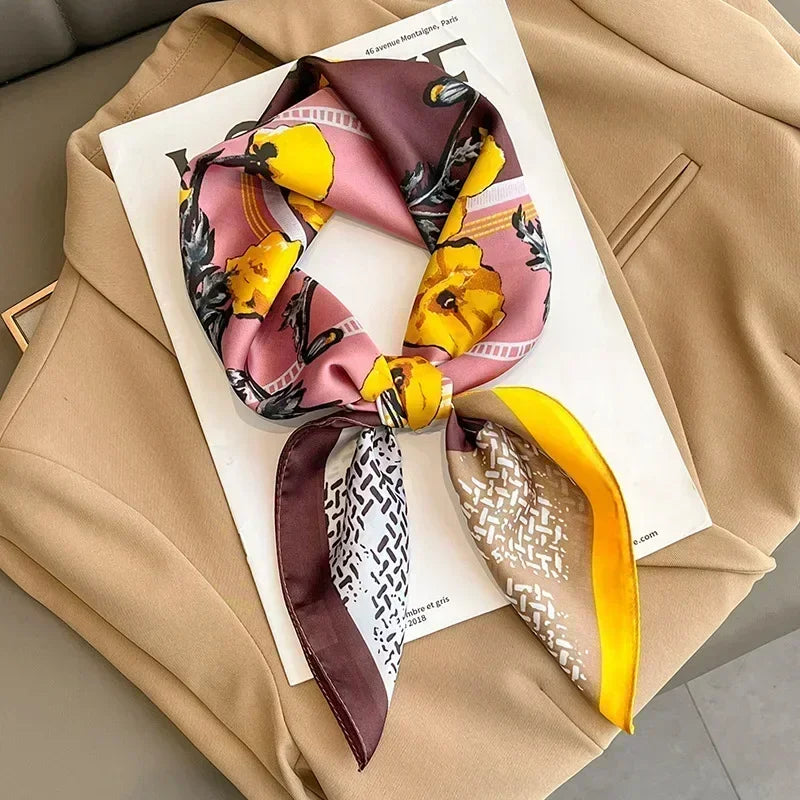 Luxury Design Print Silk Square Scarf Canada Women Soft Satin Horse Hairband Neckerchief Office Hijab Headband Foulard Bag Ribbon Gift