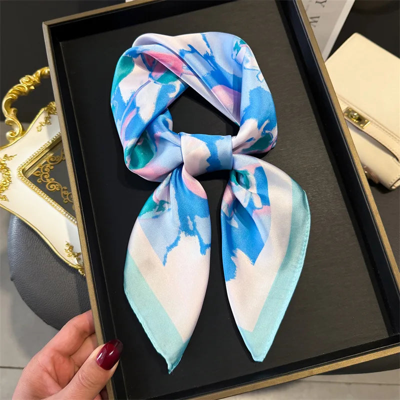Print 70cm Silk Satin Headscarf Canada Women Luxury Design Neck Tie Scarf Hair Hand Wrist Foulard Shawl Bandana