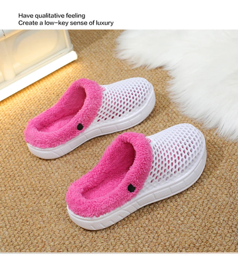 Winter Couple Fuzzy Slippers USA Women & Men Warm Fur-Lined Mule House Shoes for Indoor & Outdoor Use, Cozy Non-Slip Soft Slippers