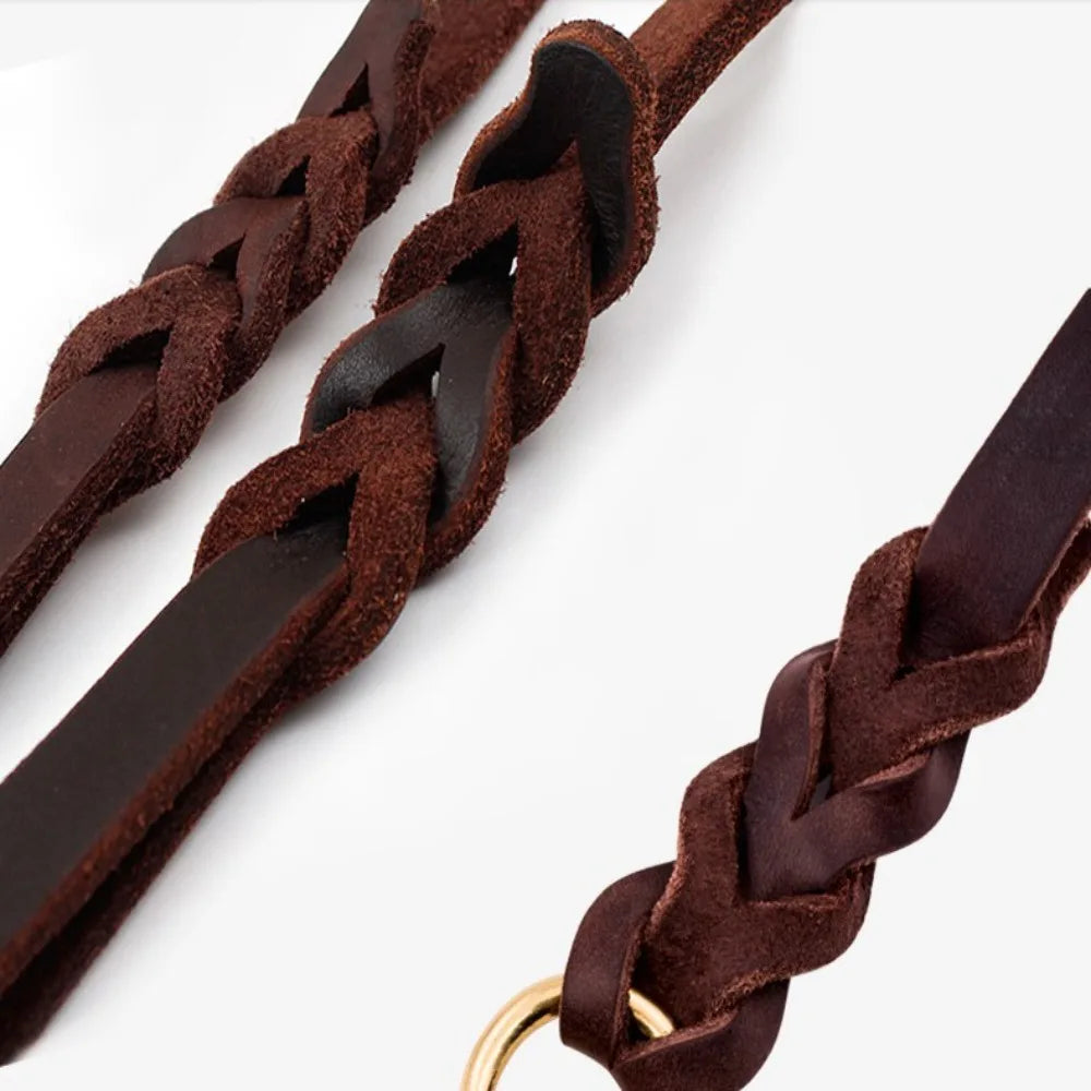 Training Walking Dog Leash Canada Copper Hook Leather Braided Brown Soft Durable Traction Rope for German Shepherds