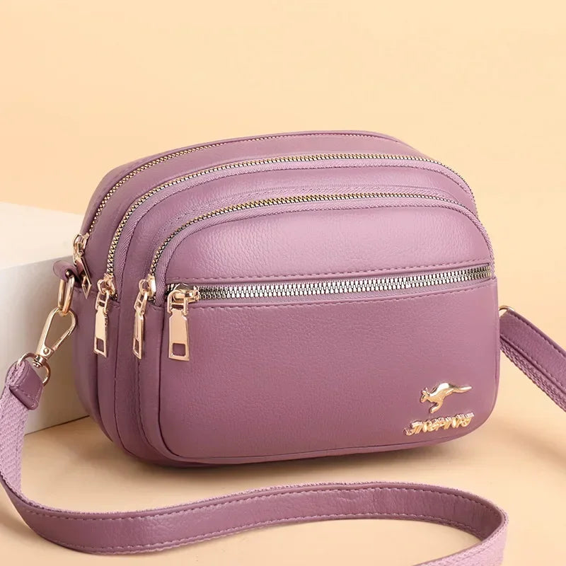 High-Quality Soft Leather Purse USA Fashion Women’s Shoulder Messenger Bag Multi-Pocket Wear-Resistant Luxury Ladies Handbag Sac