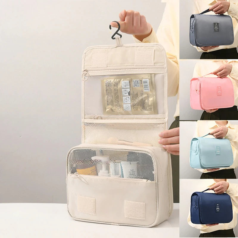 Hanging Toiletry Bag USA for Business Trips, Portable Large-Capacity Skincare & Makeup Bag with Dry-Wet Separation Folding Storage Design