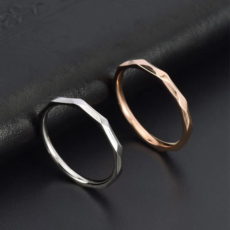 2mm Thin Stainless Steel Multi-Faceted Stackable Ring Canada Wedding Band for Women & Girls Size 4-10