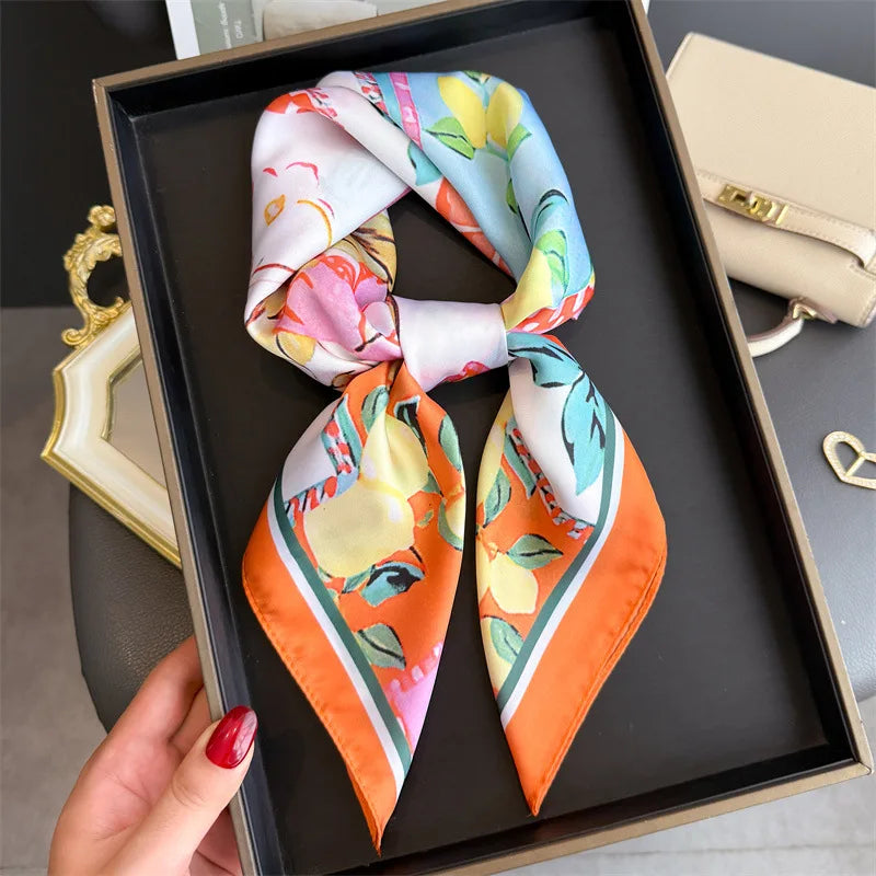 Print 70cm Silk Satin Headscarf Canada Women Luxury Design Neck Tie Scarf Hair Hand Wrist Foulard Shawl Bandana