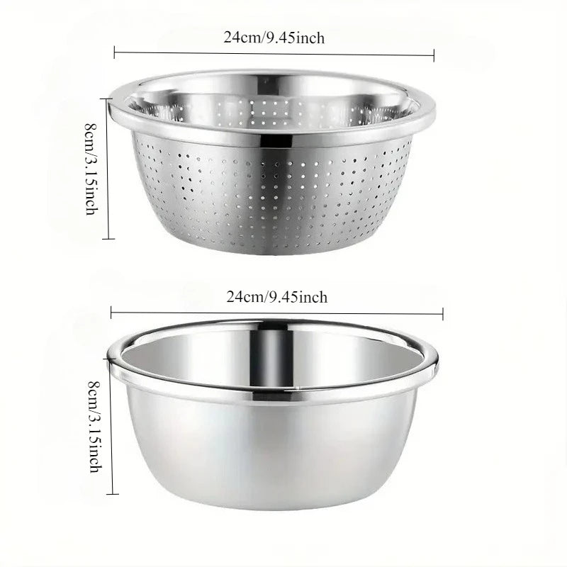 2pcs Stainless Steel Colander Set - USA Vegetable Fruit Pasta Strainer, Large Heavy Duty Filter Bowl