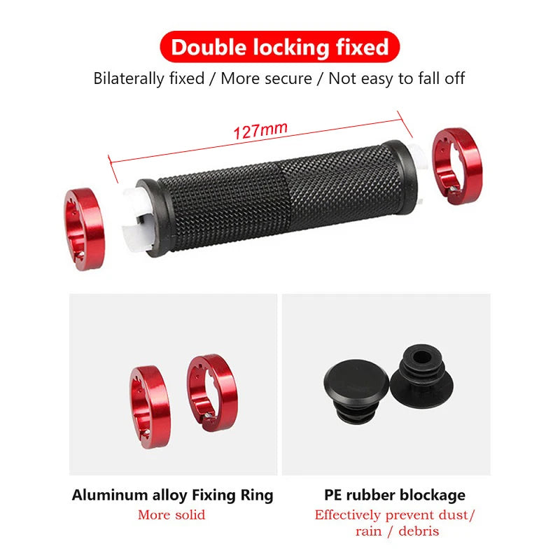 Bicycle Handlebar Grips USA Rubber Bilateral Lock-On Non-Slip MTB Mountain Bike Grips, Cycling Bike Accessories