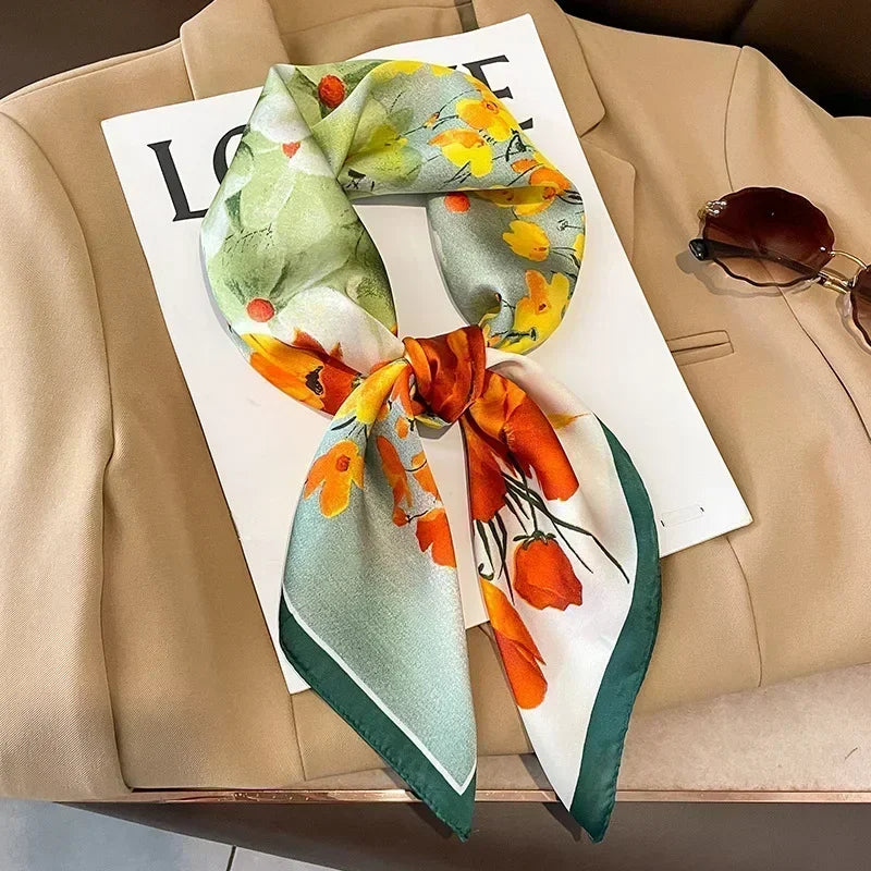 Luxury Design Print Silk Square Scarf Canada Women Soft Satin Horse Hairband Neckerchief Office Hijab Headband Foulard Bag Ribbon Gift