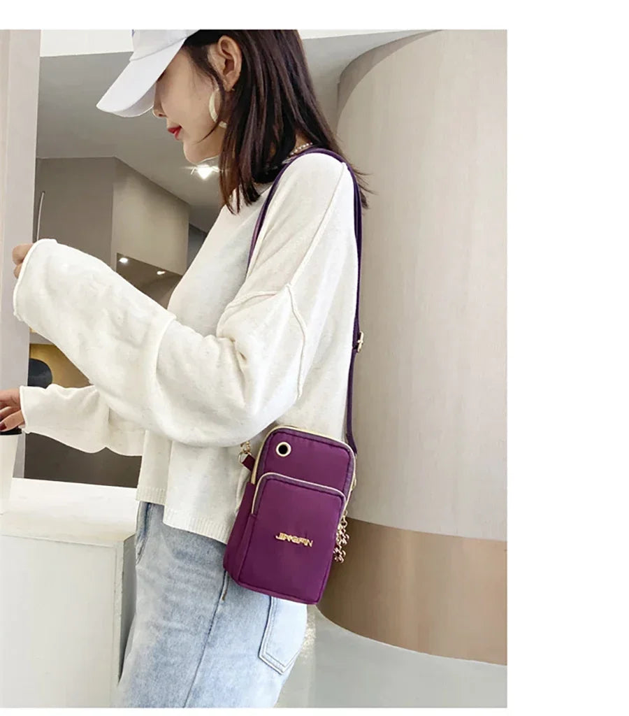 Women’s Mobile Phone Crossbody Bag USA Fashion Mini Coin Purse Neck Hanging Running Shoulder Bag 3-Layer Wallet for Moms