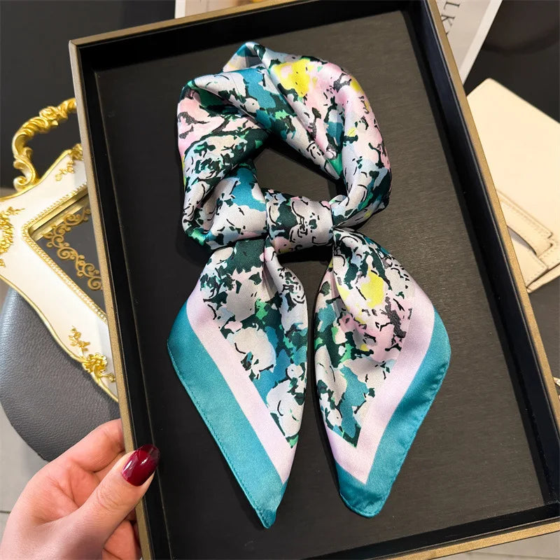 Print 70cm Silk Satin Headscarf Canada Women Luxury Design Neck Tie Scarf Hair Hand Wrist Foulard Shawl Bandana